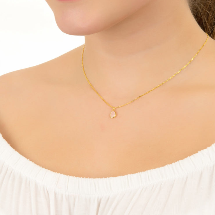 Pisa Mini Teardrop Necklace Gold Rose Quartz - Open Your heart boutique