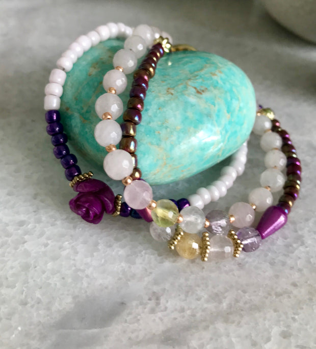 Dream Bracelet with Rose Quartz, Amethyst, Citrine and Prehnite - Open Your heart boutique