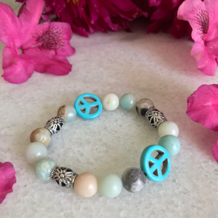 Peace Bracelet Amazonite Gemstones and Turqouise - Open Your heart boutique