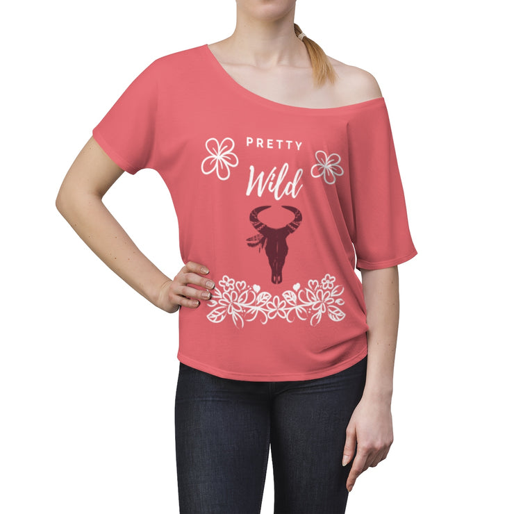 Women's Slouchy Top Featuring Pretty Wild Nature Inspired Longhorn Skull Design - Open Your heart boutique