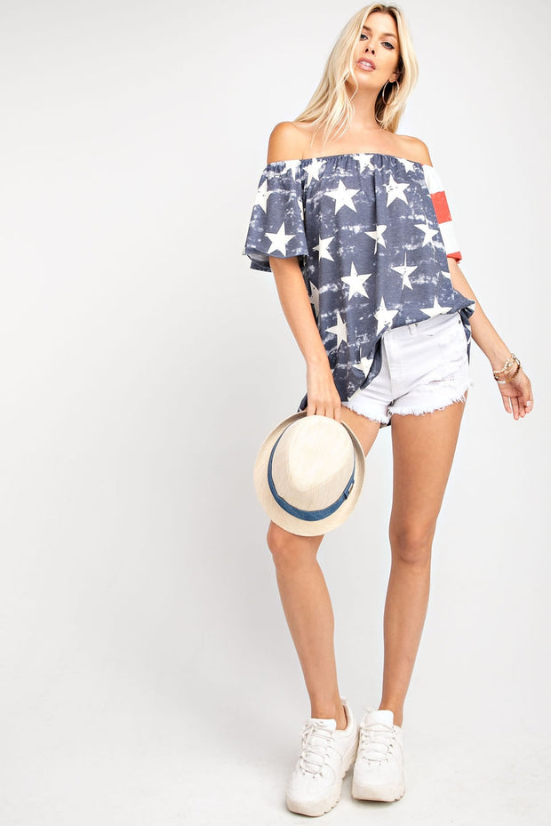 United As One Fourth Of July Flutter Sleeve Jersey Knit Top - Open Your heart boutique
